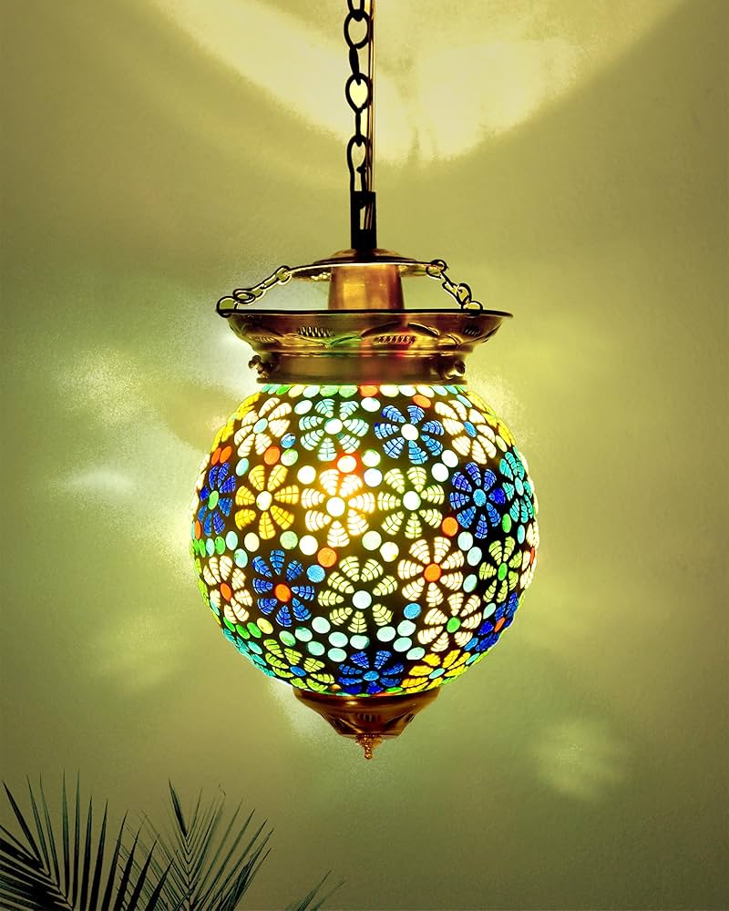 Handcrafted decorative pendant light with a mosaic finish