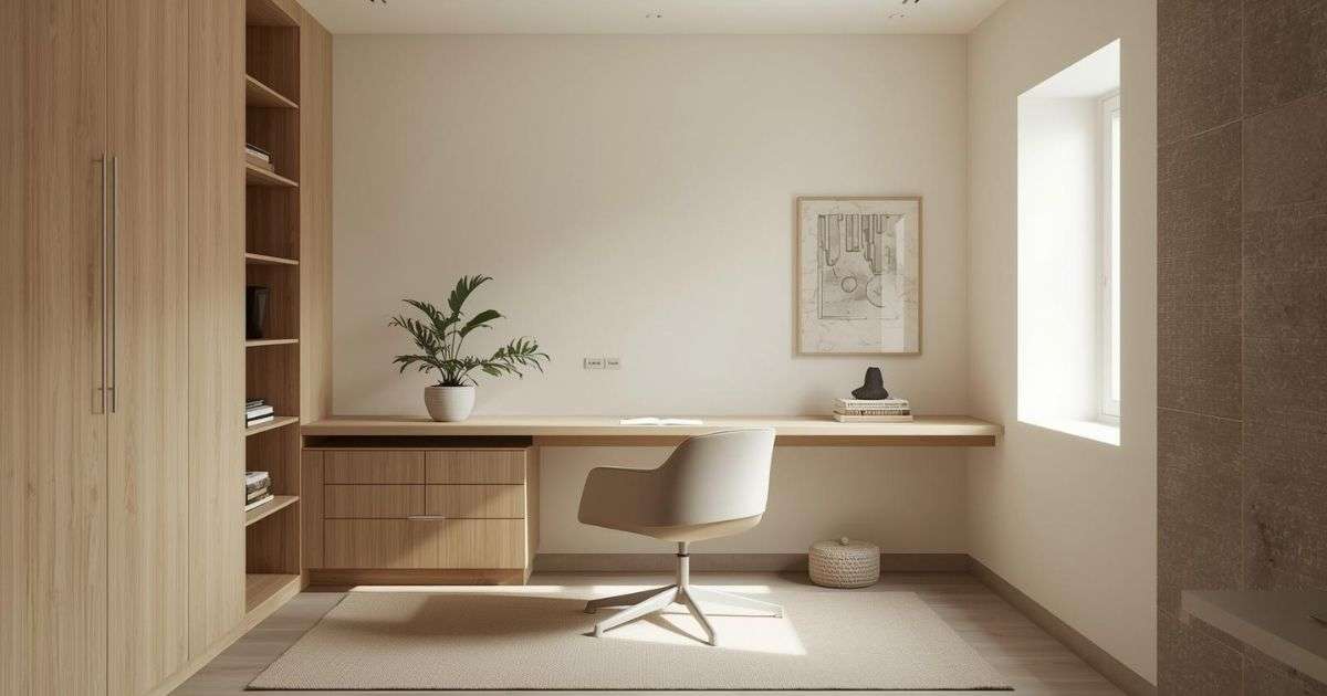 Minimal study workspace with desk, chair and organizer