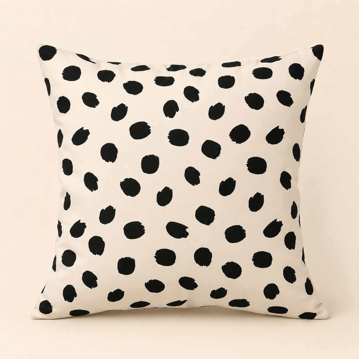 DOTTI Cushion Cover — Square off-white cushion cover featuring a repeating black abstract dot pattern.